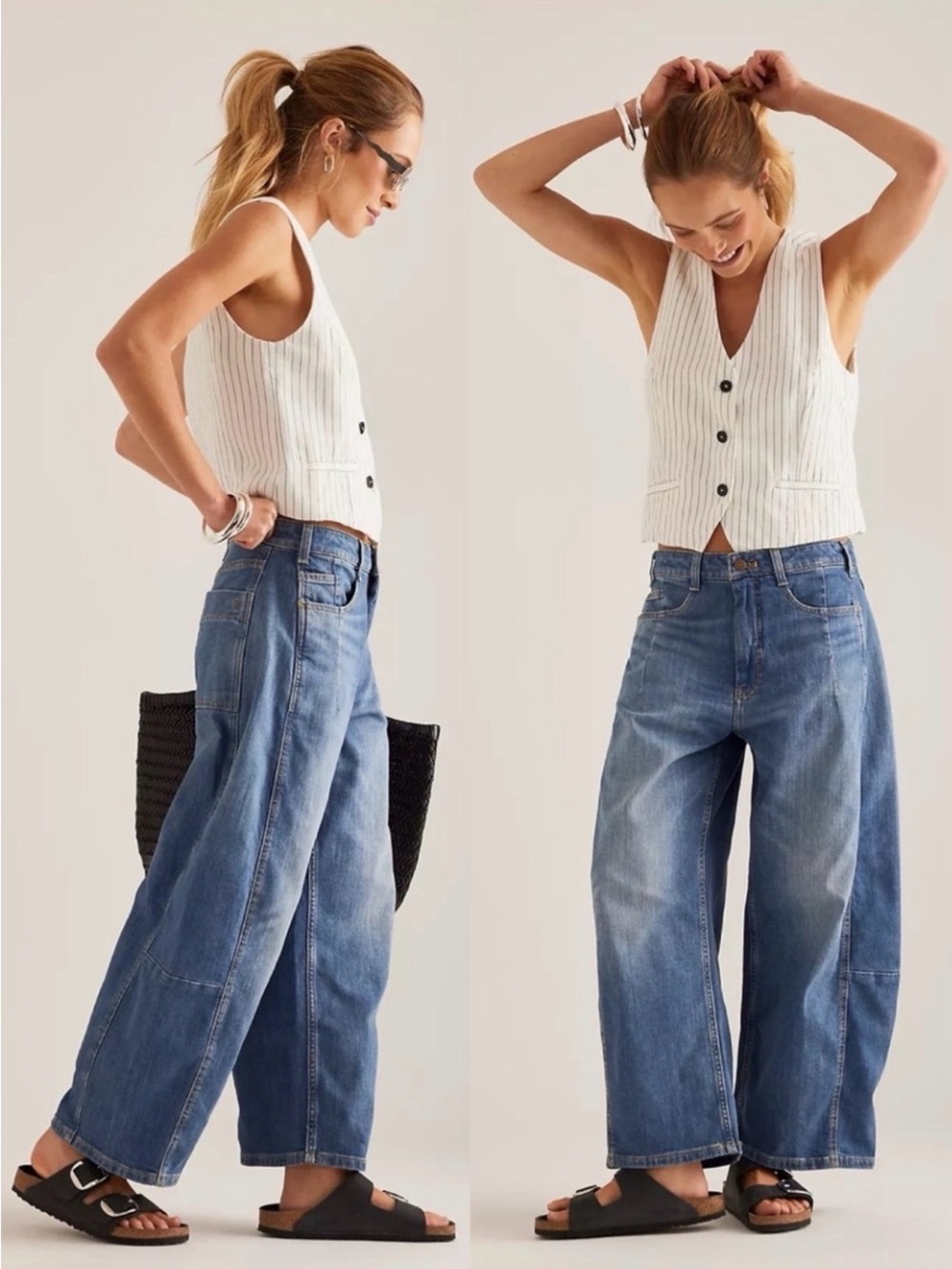 Pilcro Kenna Mid Rise Barrel Jeans in Medium Blue Wash  - 23